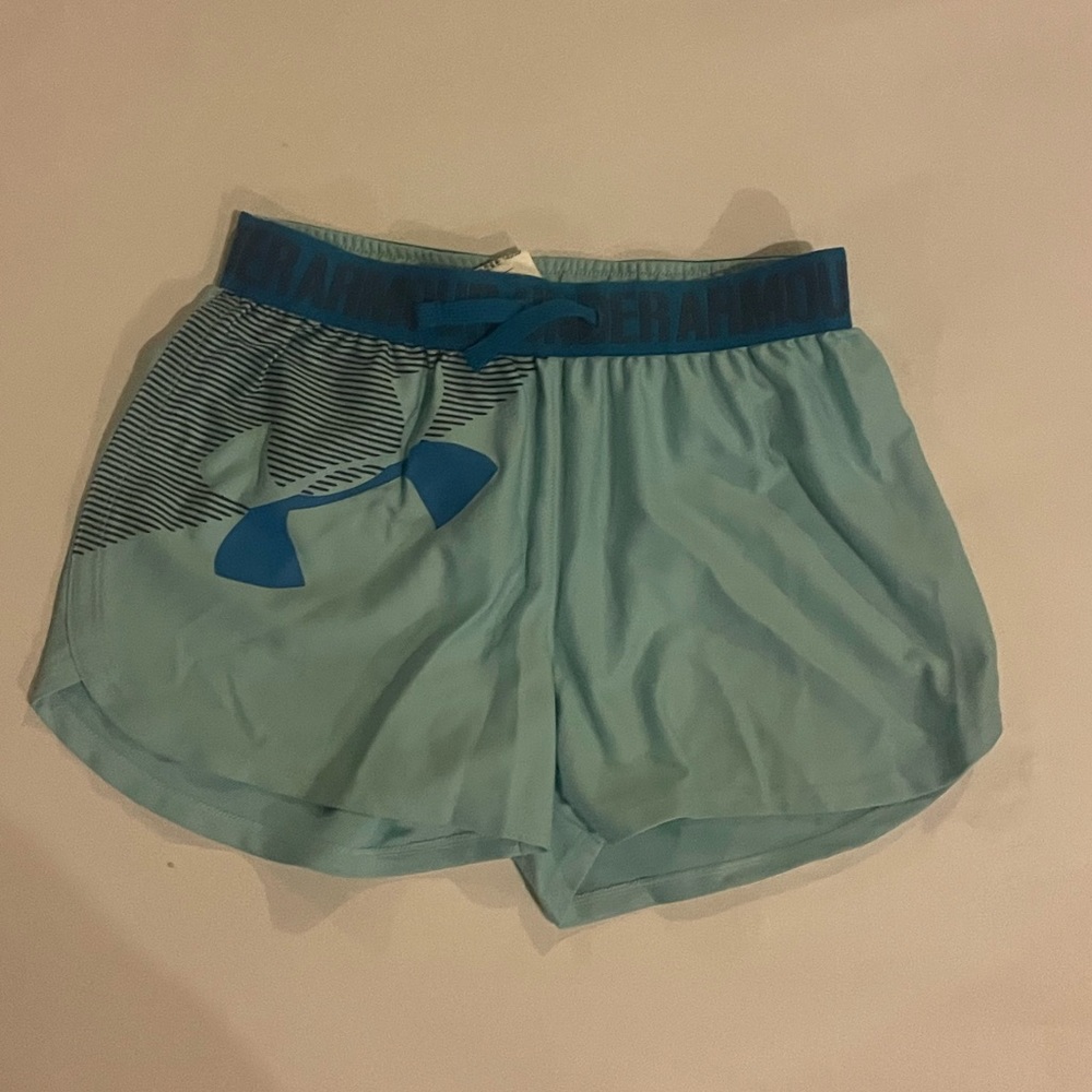 Light blue girls Under Armour running shorts